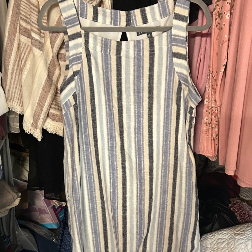 Sharagano Blue and White Striped Mini Dress